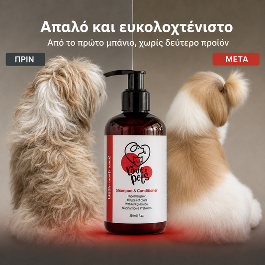 Σαμπουάν & Conditioner 2 σε 1 για Σκύλους και Γάτες- Καθαρό και απαλό Τρίχωμα με Πρεβιοτικά