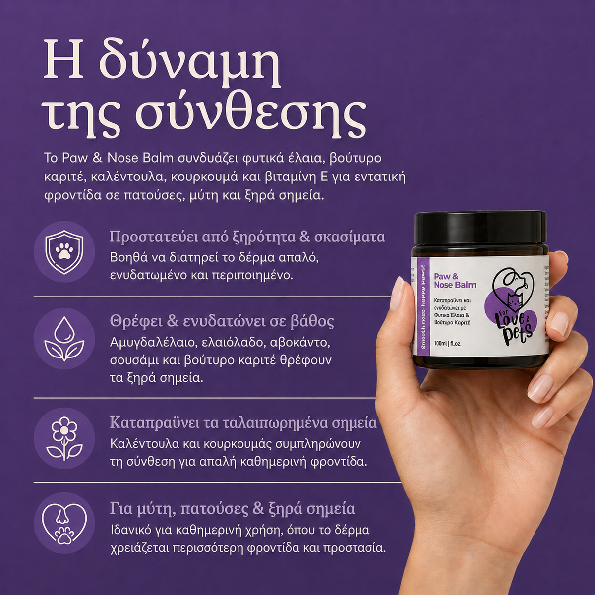 Balm για Πατούσες και Μύτη Σκύλου & Γάτας, Προστασία και Μαλακό δέρμα