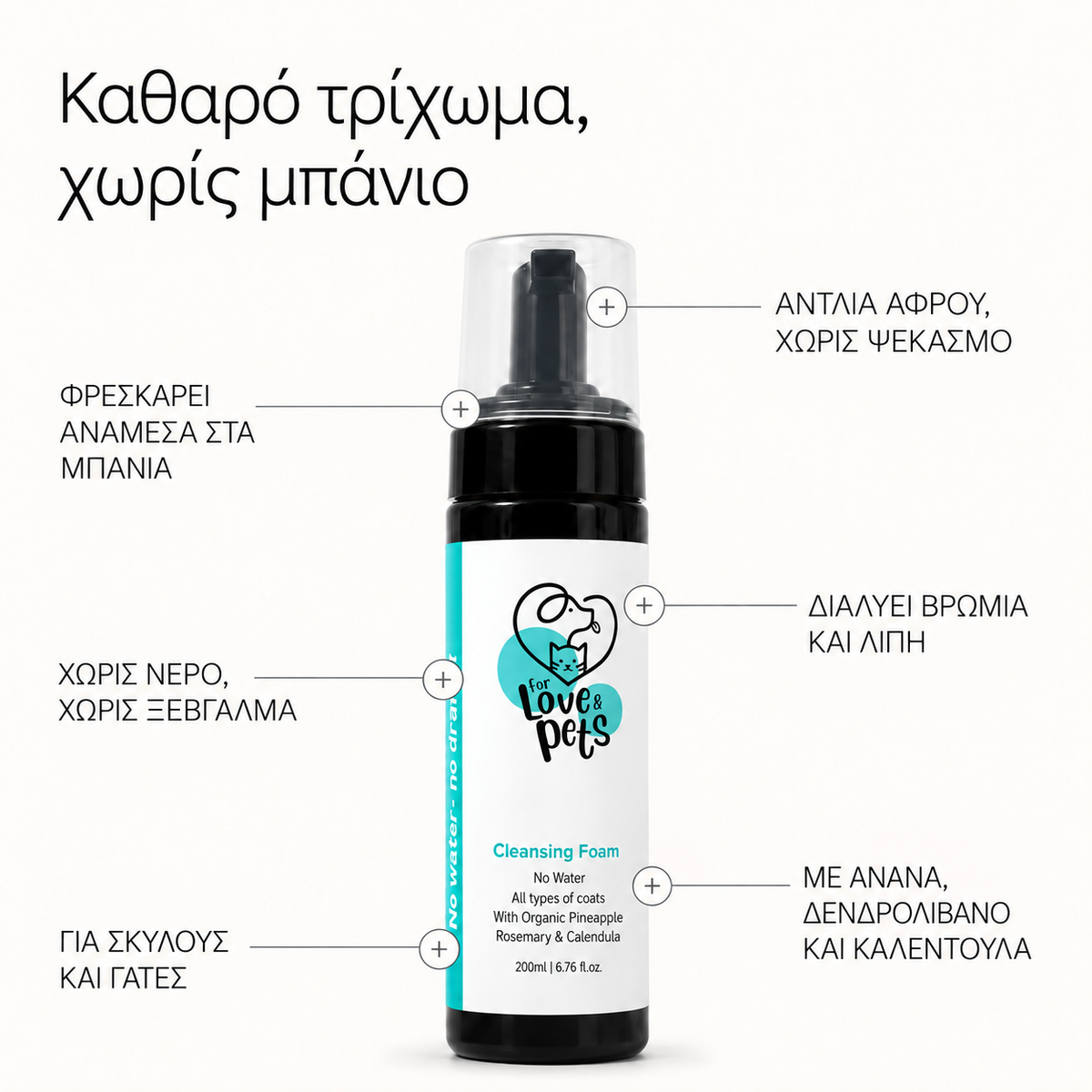 Αφρός Καθαρισμού Χωρίς Νερό για Σκύλους & Γάτες - Καθαρό Τρίχωμα Χωρίς Μπάνιο